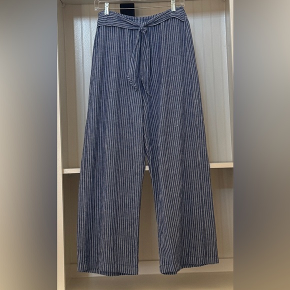 beachlunchlounge Blue Striped Tie-Waist Wide-Leg Pants | M - Picture 2 of 7